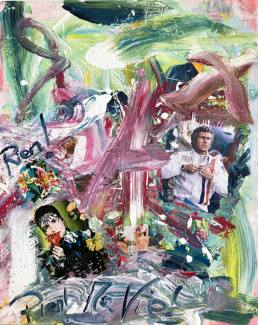 Collagen mit dem Titel "Rien ne s'arrête!" von Frida B., Original-Kunstwerk, Acryl Auf Keilrahmen aus Holz montiert