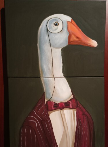 Картина под названием "Aristocrat on lake." - Оля Маркова (Weskym), Подлинное произведение искусства, Акрил Установлен на Де…