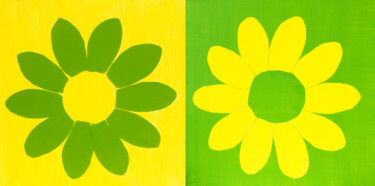 Painting titled "Two flowers in yell…" by Irina Afonskaya, Original Artwork, Acrylic Mounted on Wood Stretcher frame