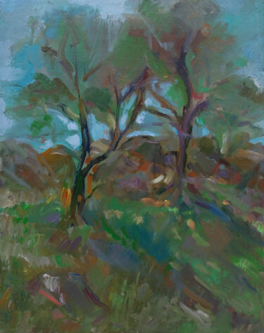 Painting titled "Emerald Harmony" by Kamsar Ohanyan, Original Artwork, Oil Mounted on Wood Stretcher frame