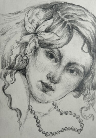 Drawing titled "Woman with a pearl…" by Lydia Bogo, Original Artwork, Graphite