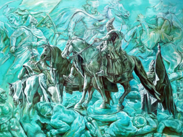 Malerei mit dem Titel "Legend of the Heroes" von Afriani, Original-Kunstwerk, Öl