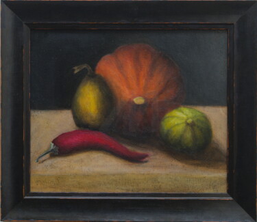 Painting titled "chili and three pum…" by Nikolay Maslov, Original Artwork, Oil