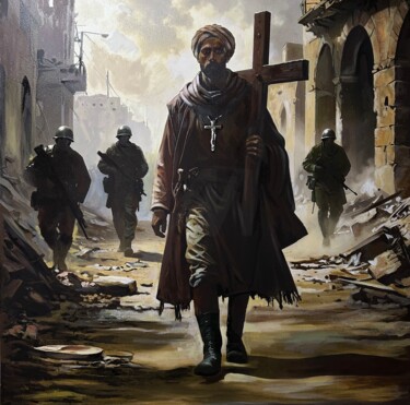 Malarstwo zatytułowany „Via Dolorosa di Gaz…” autorstwa Dariusz Witold Mierzwa, Oryginalna praca, Olej Zamontowany na Drewni…