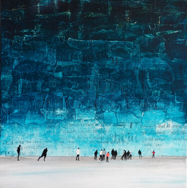 Schilderij getiteld "BLUE SILENCE" door Db Waterman, Origineel Kunstwerk, Acryl Gemonteerd op Frame voor houten brancard