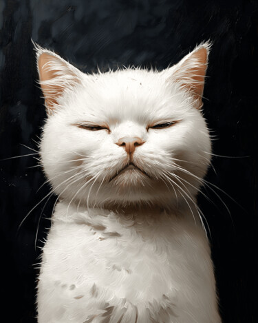 Digital Arts titled "White Cat with Atti…" by Cuongartlab, Original Artwork, AI generated image