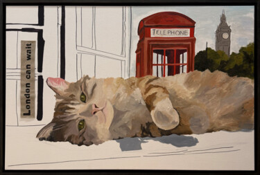 Painting titled "London Can Wait – R…" by Victo, Original Artwork, Oil Mounted on Wood Stretcher frame