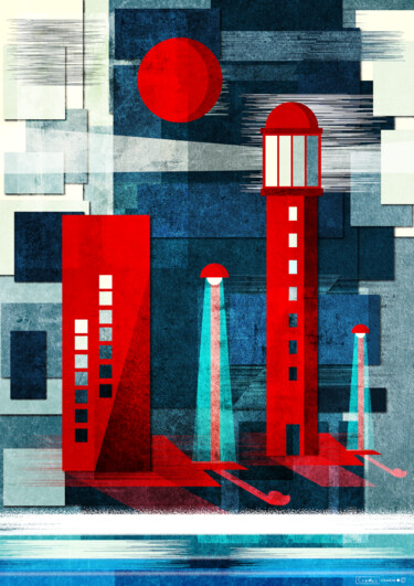 Arts numériques intitulée "tempête sur le port" par Cheese, Œuvre d'art originale, Travail numérique 2D