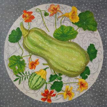 Schilderij getiteld "Butternut pumpkin a…" door Natalie Levkovska, Origineel Kunstwerk, Acryl Gemonteerd op Frame voor houte…