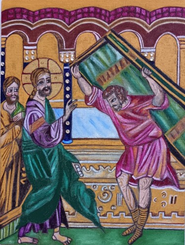 Pintura intitulada "Jésus guérit le par…" por Laure Barlet, Obras de arte originais, Óleo Montado em Armação em madeira