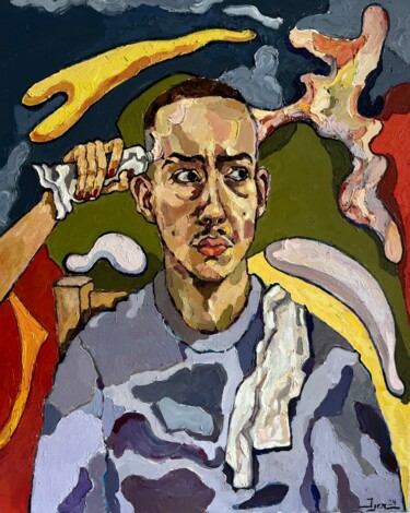 Painting titled "Burst Of Artist" by Iger Nuellari, Original Artwork, Oil Mounted on Wood Stretcher frame