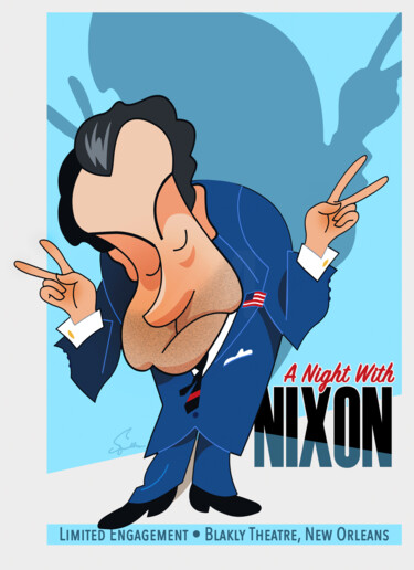 Digital Arts titled "A Night With Nixon" by Van Evan Fuller, Original Artwork, Digital Painting