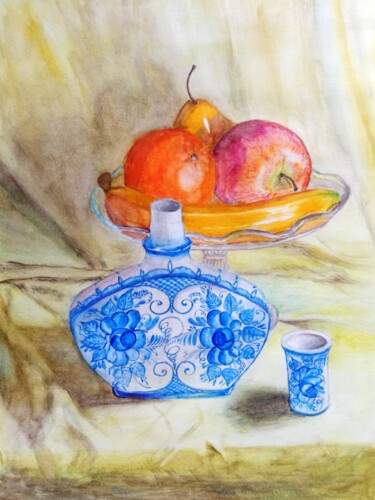 Картина под названием "Натюрморт с гжелью" - Ольга Вишневская, Подлинное произведение искусства, Акварель