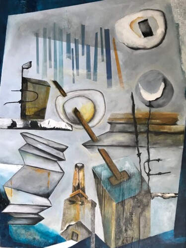 Painting titled "SUIVRE LE COURANT" by Odette Gauvreau, Original Artwork, Acrylic Mounted on Wood Stretcher frame