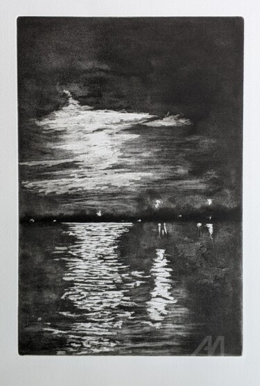 Gravures & estampes intitulée "Fondamenta Nove" par Marie-Paule Demarquez, Œuvre d'art originale, Eau-forte Monté sur Carton