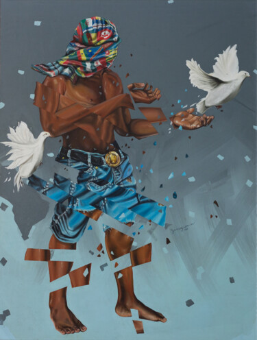 Картина под названием "Sns titre" - Nathan Zengwa, Подлинное произведение искусства, Масло