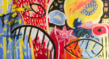 Painting titled "In Alice's Garden" by Simonida Djordjevic, Original Artwork, Acrylic