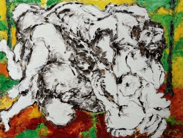 Painting titled "Les filles au corps…" by Antoine Juliens, Original Artwork, Acrylic Mounted on Cardboard