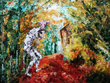 Painting titled "L'homme marchait de…" by Antoine Juliens, Original Artwork, Acrylic Mounted on Cardboard