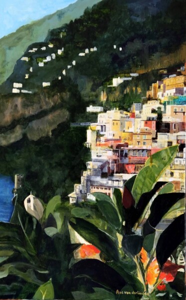 Painting titled "Colourful Amalfi" by Ans Van Der Linden, Original Artwork, Acrylic