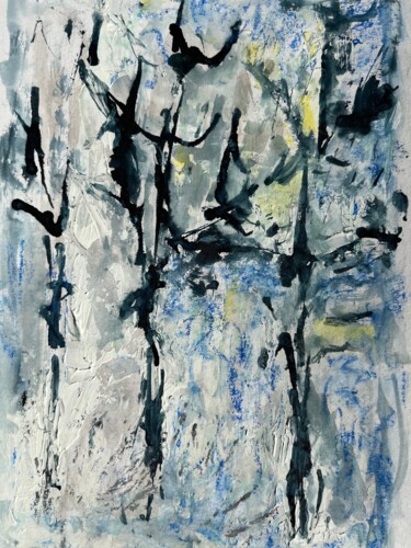 Ζωγραφική με τίτλο "Arbres dans le peti…" από Claudine Janel, Αυθεντικά έργα τέχνης, Ακρυλικό Τοποθετήθηκε στο Χαρτόνι