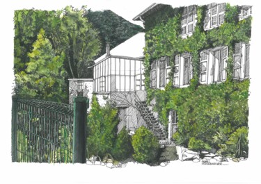 "VIEILLE BATISSE" başlıklı Resim Alain Rouschmeyer tarafından, Orijinal sanat, Mürekkep