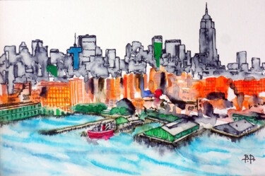 Painting titled "new york vue de l h…" by Bruno Dumont, Original Artwork, Watercolor