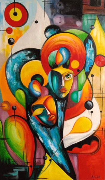 Painting titled "Безусловная любовь" by Az, Original Artwork, Oil Mounted on Wood Stretcher frame