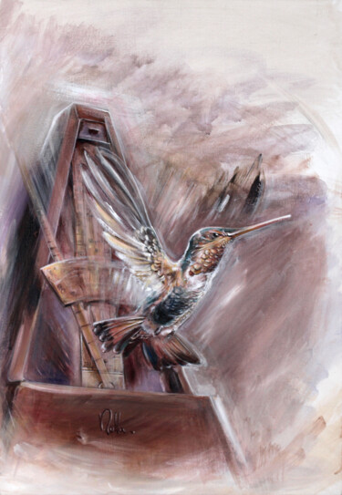 Painting titled "Synchronie Ailée" by Rolla, Original Artwork, Acrylic Mounted on Wood Stretcher frame