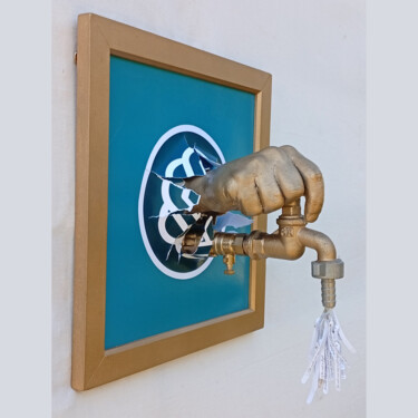 Sculptuur getiteld "Fountain of Thought" door Laurentiu Ilina, Origineel Kunstwerk, Gietwerk Gemonteerd op Frame voor houten…