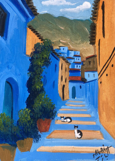 Peinture intitulée "Blue City chefchaou…" par Redwan Elbazi, Œuvre d'art originale, Acrylique Monté sur Châssis en bois