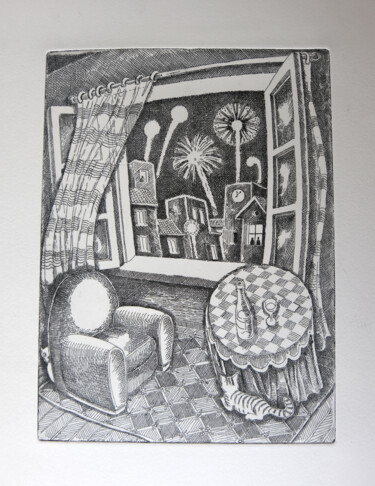 "Capodanno" başlıklı Baskıresim Giancarlo Colombo tarafından, Orijinal sanat, Oyma baskı 