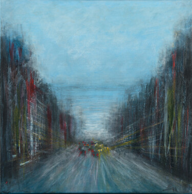 Painting titled "City Dreams III" by Peter Stahr, Original Artwork, Acrylic Mounted on Wood Stretcher frame