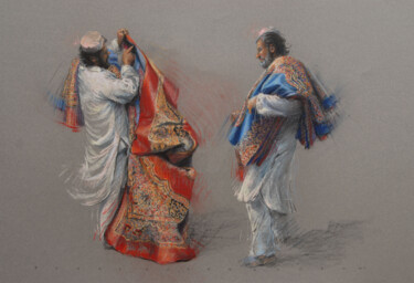 Schilderij getiteld "Carpet salesman" door Tonny Holsbergen, Origineel Kunstwerk, Pastel