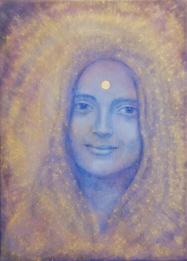 Painting titled "Divine Mother" by Anna Gorlight, Original Artwork, Oil Mounted on Wood Stretcher frame