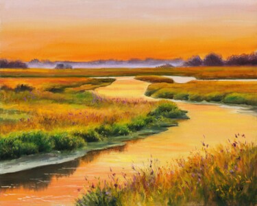 Painting titled "Golden hour in the…" by Lucia Verdejo, Original Artwork, Oil Mounted on Wood Panel