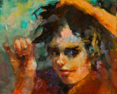 Schilderij getiteld "flirting" door Pavel Filin, Origineel Kunstwerk, Olie Gemonteerd op Frame voor houten brancard