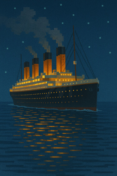 Digitale Kunst mit dem Titel "The Titanic" von Oneink, Original-Kunstwerk, KI-generiertes Bild