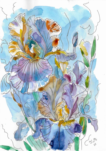 Peinture intitulée "🎨 Wild Irises – Spl…" par Armajay, Œuvre d'art originale, Aquarelle