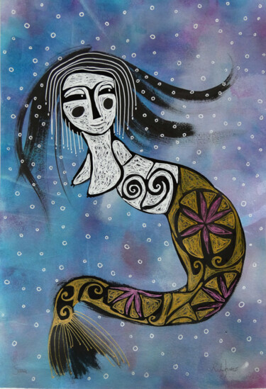 Painting titled "Mermaid Goddess" by Sara Rodighiero, Original Artwork, Acrylic