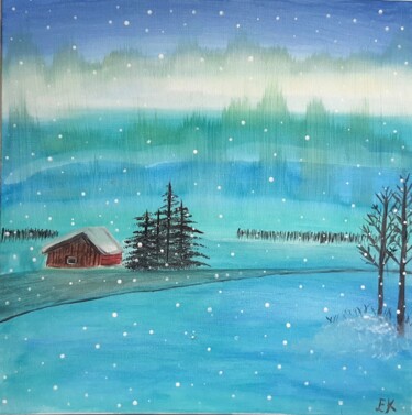 绘画 标题为“ΤHE CABIN IN THE WO…” 由Evgenia Karani, 原创艺术品, 丙烯 安装在木质担架架上