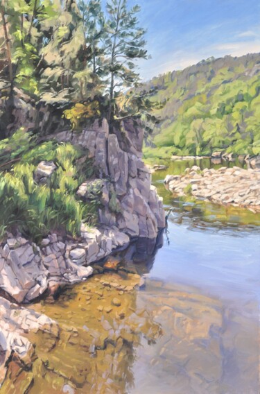 Peinture intitulée "Rocks by the Loire" par Anne Baudequin, Œuvre d'art originale, Huile Monté sur Châssis en bois