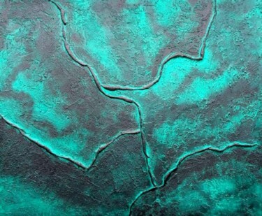 Painting titled "Green Relief Abstra…" by Lyubov Ivanischeva, Original Artwork, Acrylic