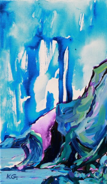 Painting titled "The shores of the B…" by Gábor Kentelki, Original Artwork, Oil Mounted on Wood Stretcher frame