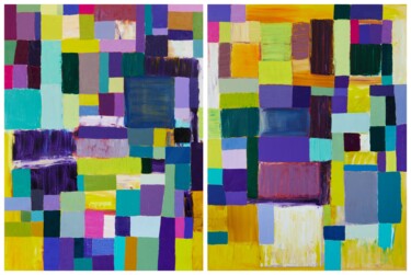 Painting titled "Squares / Yellow Pu…" by Simon Findlay, Original Artwork, Oil