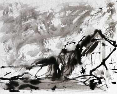 Drawing titled "The shores of the B…" by Gábor Kentelki, Original Artwork, Ink Mounted on Wood Panel