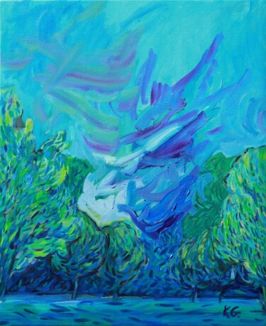 Painting titled "The shores of the B…" by Gábor Kentelki, Original Artwork, Oil Mounted on Wood Stretcher frame