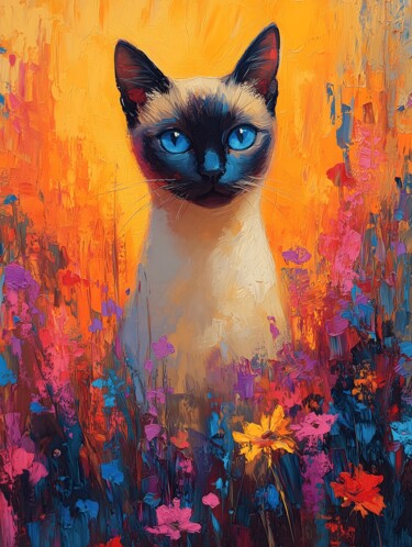 Digital Arts titled "Siamese Cat in Wild…" by Cuongartlab, Original Artwork, AI generated image