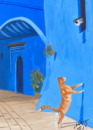 Картина под названием "Hand-Painted Morocc…" - Redwan Elbazi, Подлинное произведение искусства, Акрил Установлен на Деревянн…