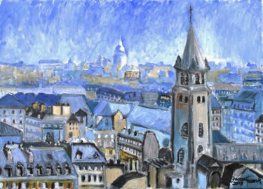 Painting titled "Eglise Saint Germai…" by Franck Jamart, Original Artwork, Oil Mounted on Wood Stretcher frame